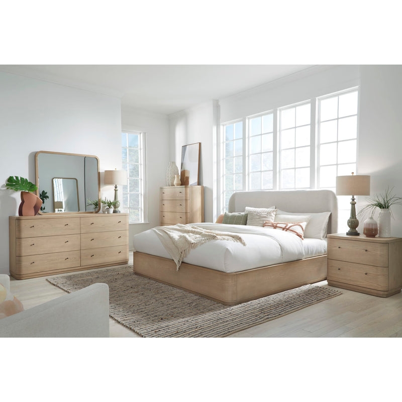 Minimalist Nightstand with Circular Integrated Handles and Wood Grain