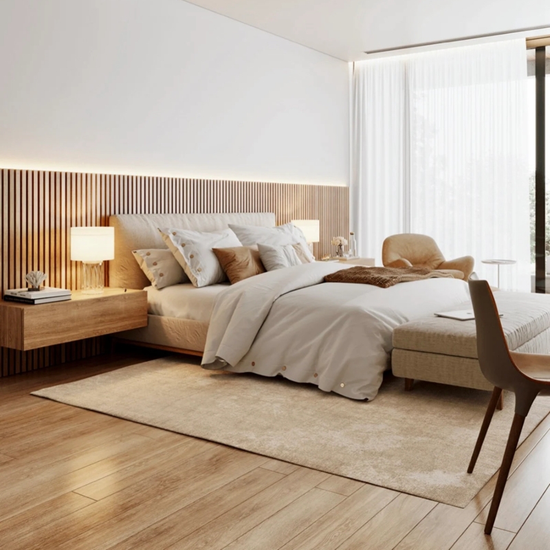Minimalist Oak Tone Floating Nightstand with Mitered Edges