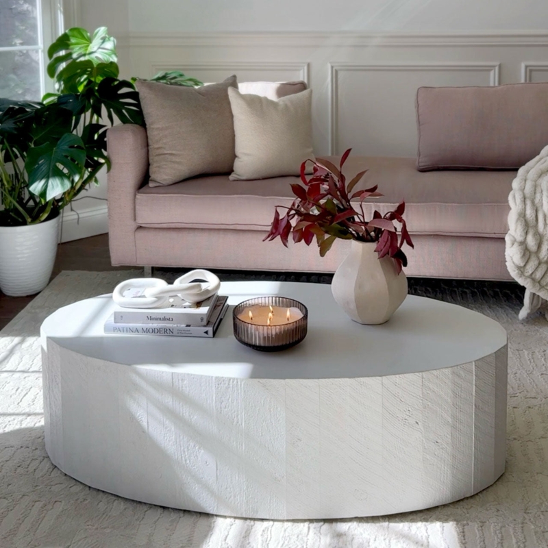 Minimalist Oval Concrete Coffee Table Monochromatic Design
