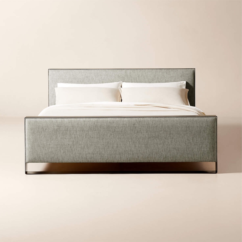 Minimalist Platform Bed with Warm Grey Upholstery and Tapered Legs