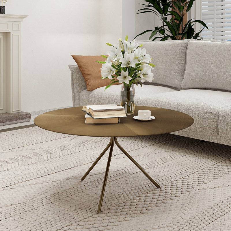 Minimalist Round Black Coffee Table with Thick Cylindrical Legs