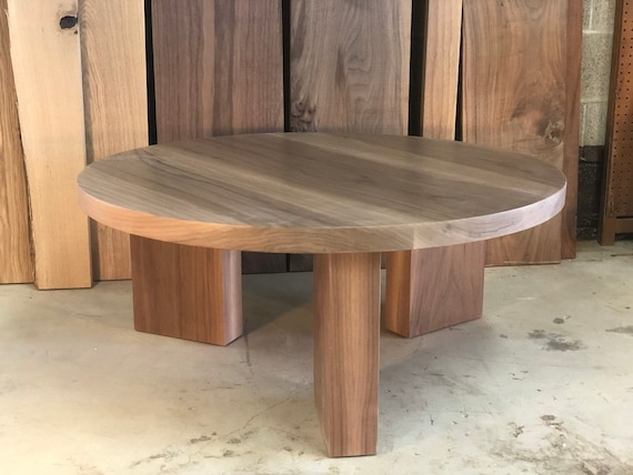 Minimalist Round Coffee Table with Thick Light Wood Top