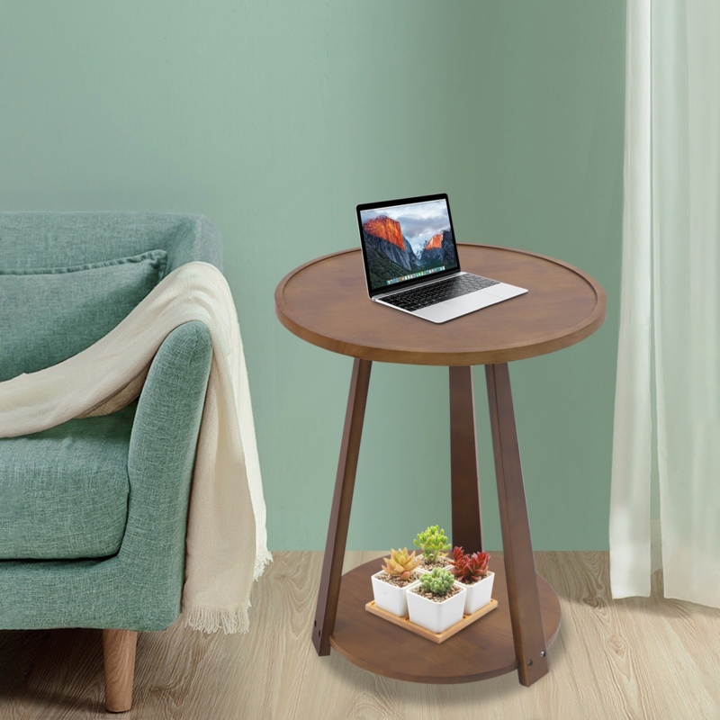 Minimalist Side Table with Circular Double-Tier Design and Tapered Legs