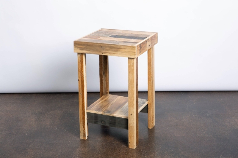 Minimalist Side Table with Square Tabletop, Block Legs, Dark Wood Tone