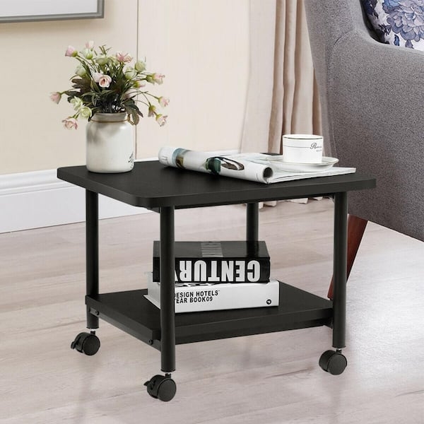 Minimalist Solid Black End Table on Swivel Casters for Mobile Storage