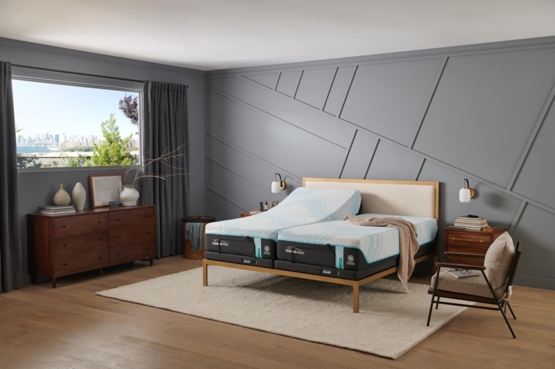 Minimalist Split Adjustable Bed facing Floor-to-Ceiling Windows