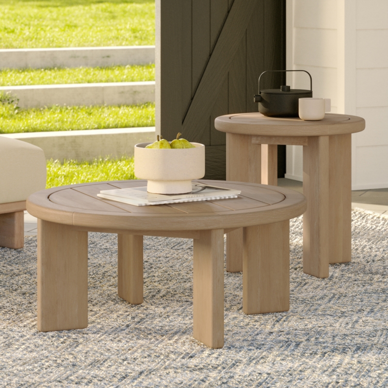 Minimalist Square Outdoor Side Table in Light Wood Tone for Patio