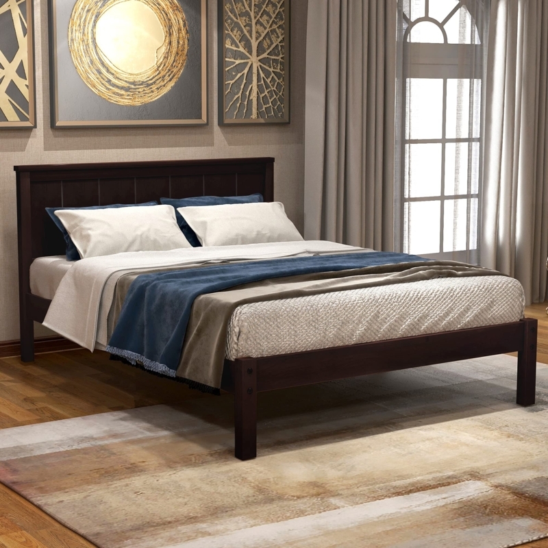Minimalist Twin Platform Bed with Clean Slatted Headboard