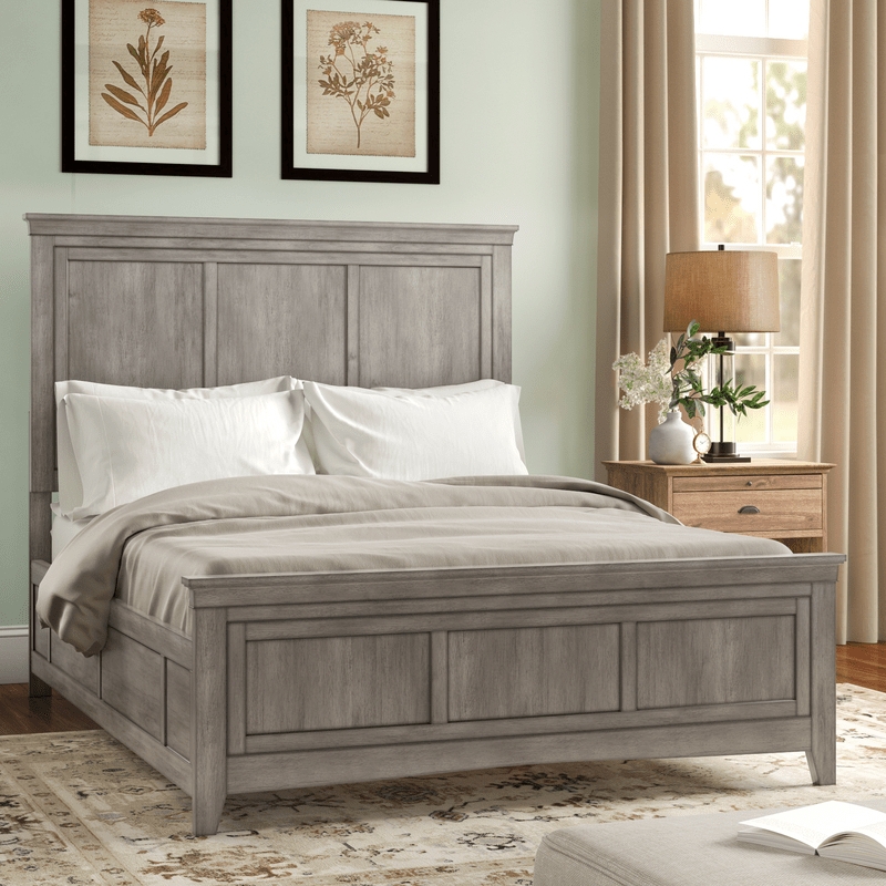 Minimalist Upholstered Bed Wide Side Rails Blocky Silhouette