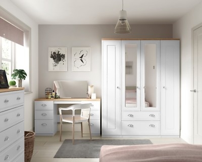 Minimalist White Bedroom Set with Horizontal Silver Handles