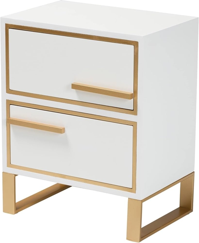 Minimalist White Nightstand with Gold Metal Legs