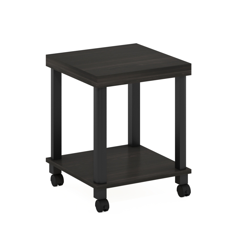 Minimalist White Side Table on Swivel Casters with Two-Tier Storage