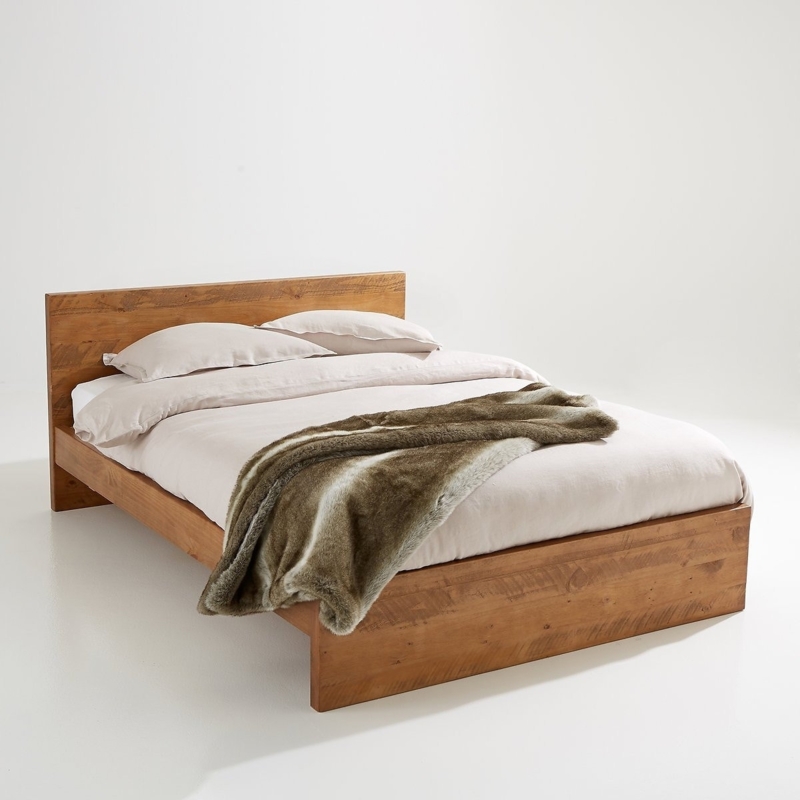 Minimalist Wood Platform Bed, Recessed Base and Solid Platform