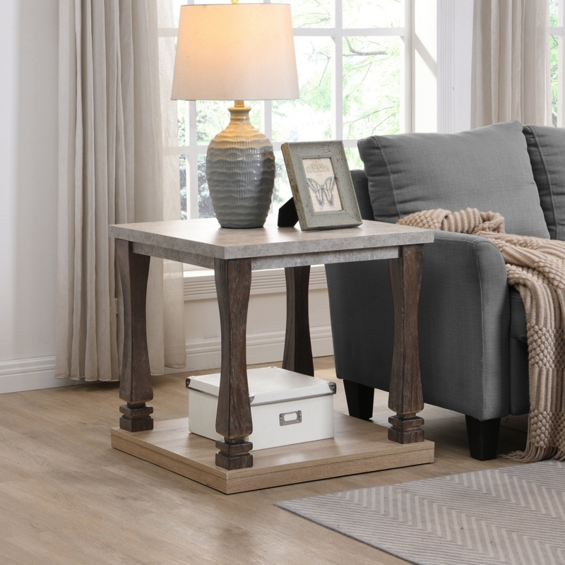 Minimalist Wood Side Table with Tapered Legs and Open Shelf