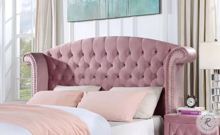 Mirrored Accent Upholstered Bed with Vertical Channeled Wingback