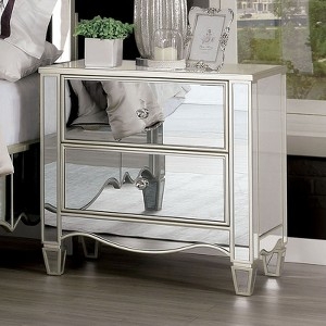 Mirrored Nightstand with Crystal Knob and Silver Finish