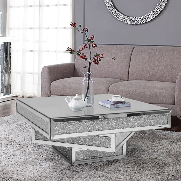 Mirrored Rectangular Coffee Table featuring Glitter Crushed Glass Inlay