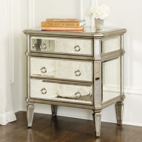 Mirrored Side Table with Round Top and Tapered Tripod Base Legs