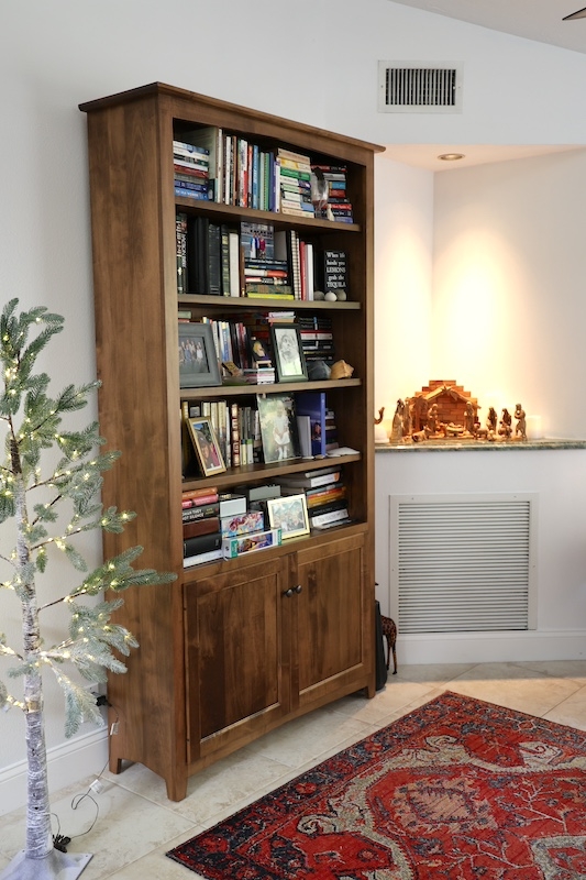 Mission Style Bookcase with Slatted Side Panels & Lower Cabinet Doors