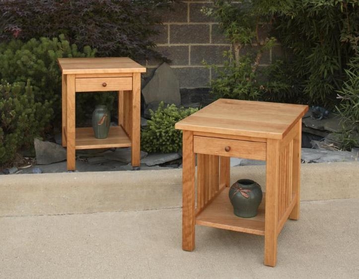 Mission Style End Table, Single Drawer, Two Slatted Shelves, Wood Toned