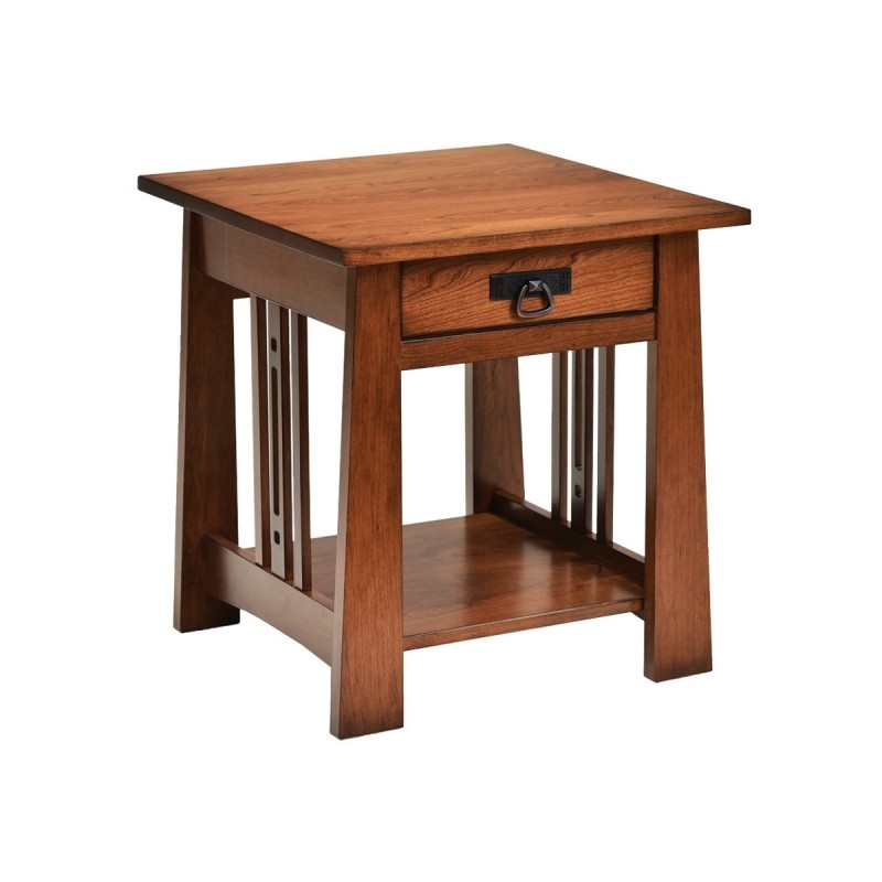 Mission Style End Table Slatted Side Panels Honey Wood Grain