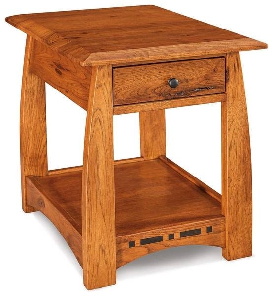 Mission Style End Table with Slatted Side Panels and Top Drawer