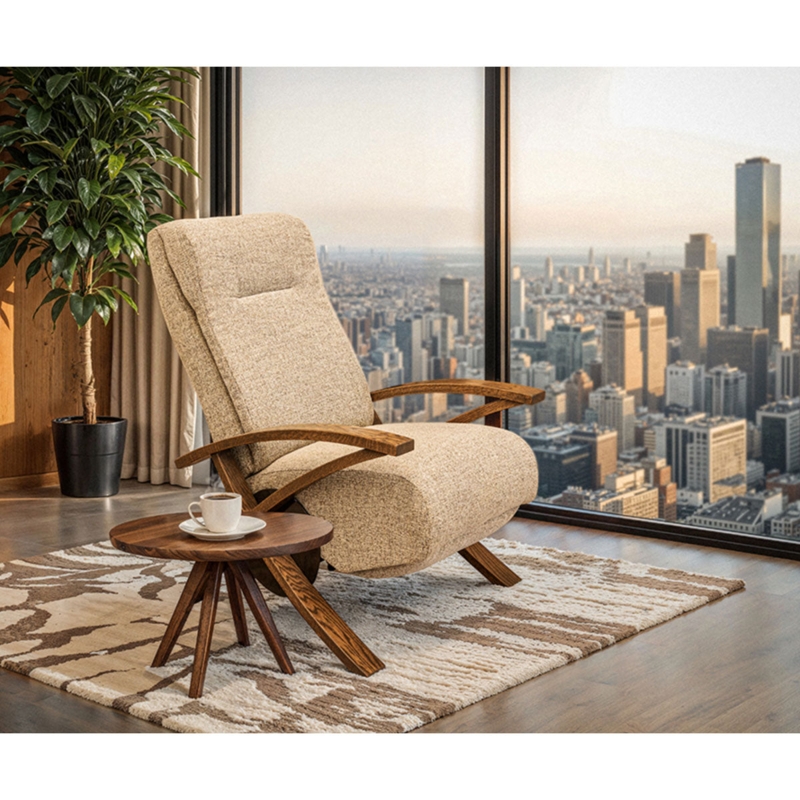 Mission Style Recliner Charcoal Slatted Wood Frame Craftsman