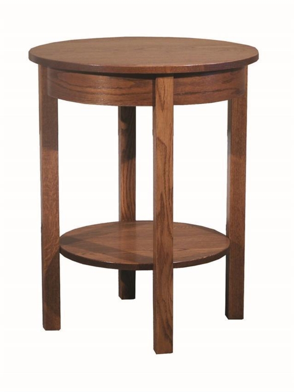 Mission Style Round End Table with Vertical Slat Panels