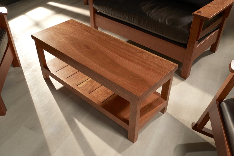 Mission Style Wood Coffee Table with Open Lower Storage Shelf