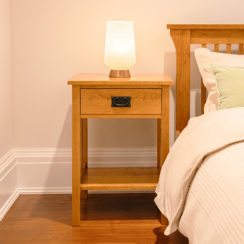 Mission Style Wooden Nightstand with Vertical Slat Sides