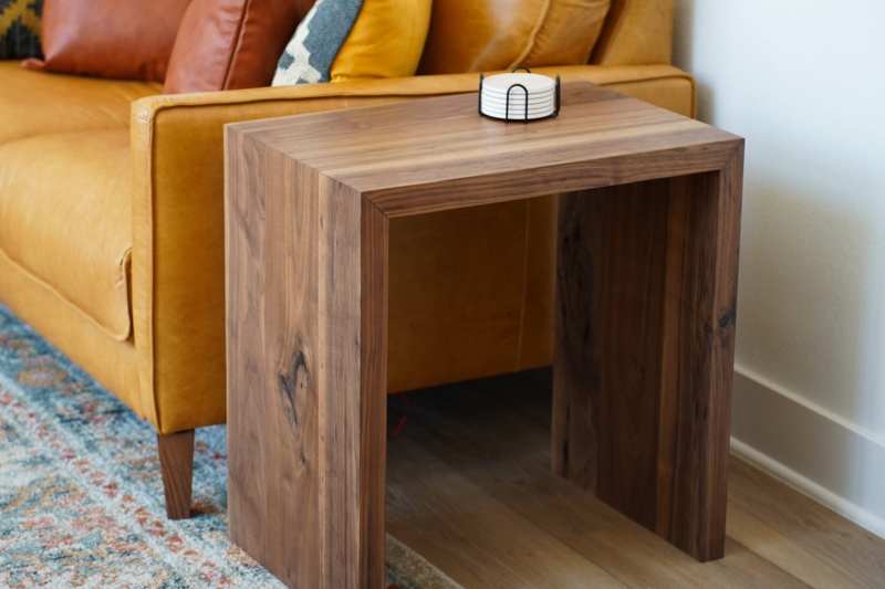 Mitered Edge End Table Beveled Walnut Wood Minimalist