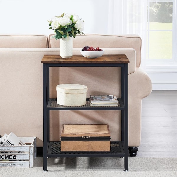 Mixed Material End Table featuring Slat Details and Open Shelves