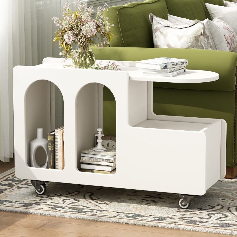 Mobile End Table featuring Curved Profile and Three Tiers