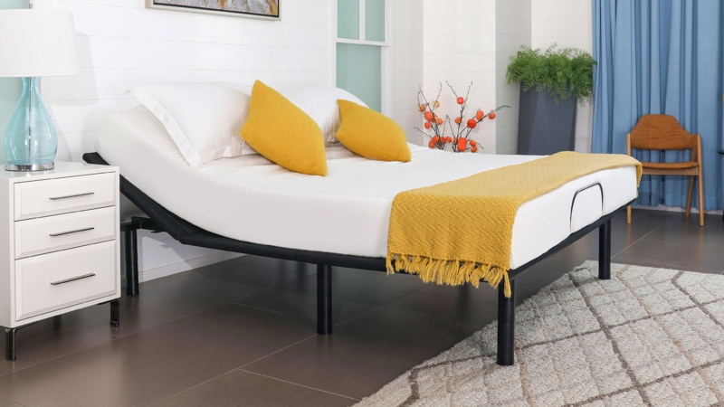 Modern Adjustable Bed Base in Bedroom with Wood Slat Feature Wall