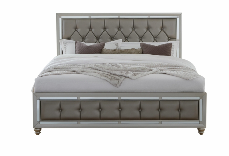 Modern Bed Frame with Integrated LED Lighting and Diamond Tufting