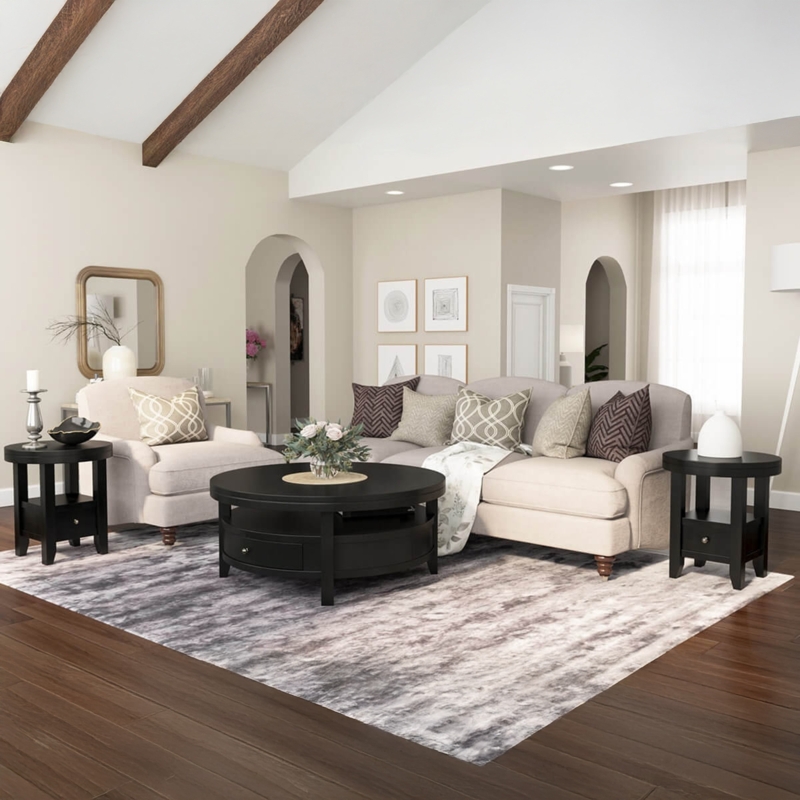 Modern Black Nesting Coffee Tables Round Tripod Wood Legs