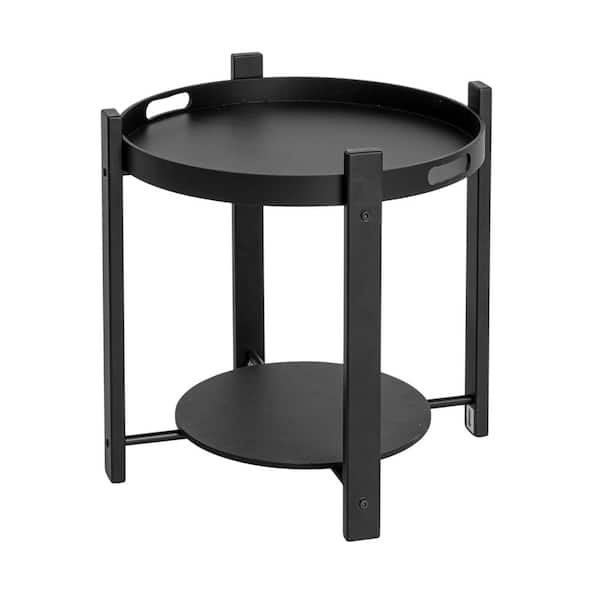 Modern Black Round End Table with Tray Top Design