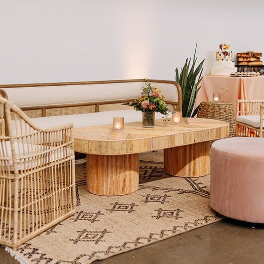 Modern Boho Wood Coffee Table with Faceted Geometric Base