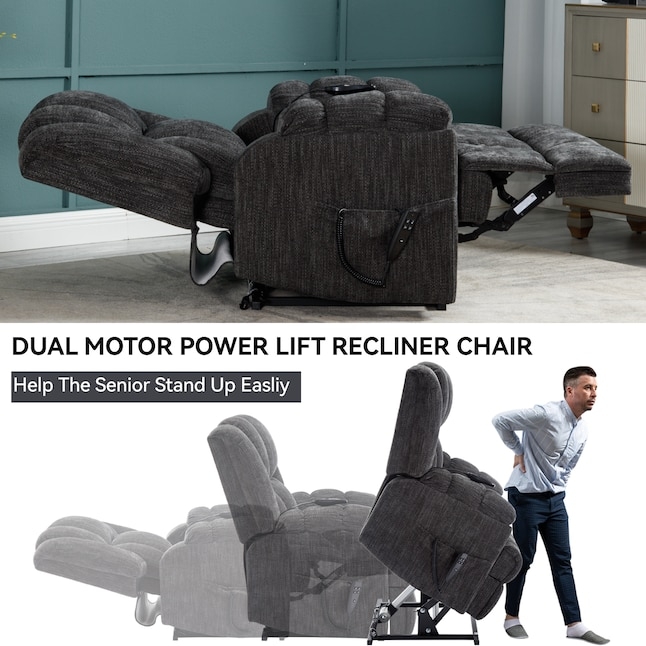 Modern Charcoal Grey Reclining Chair with Segmented Backrest