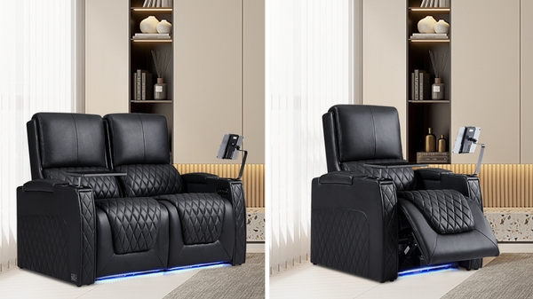 Modern Charcoal Theater Row Featuring Curved Wedge Armrests