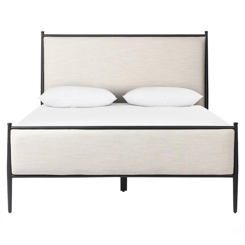 Modern Classic Bed with Iron Frame and Cream Upholstered Panels