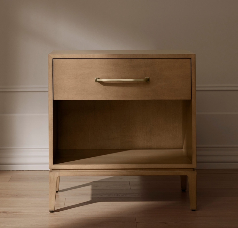 Modern Classic Wood Nightstand, Single Drawer, Open Shelf