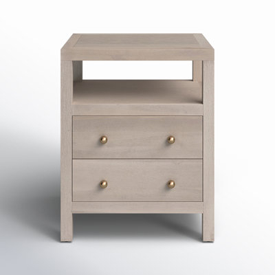 Modern Cream and Wood Nightstand with Flared Legs