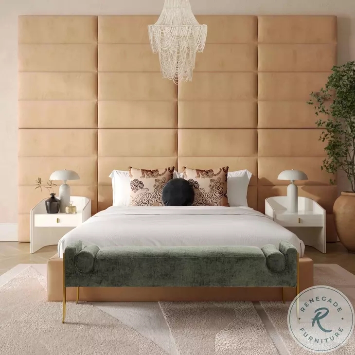Modern Cream Lacquer Nightstand with Gold Metal Base
