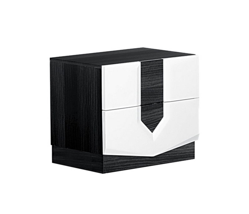 Modern Espresso Two-Drawer Nightstand with Silver Bar Pulls, Wood Finish