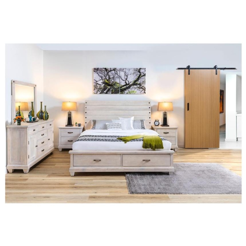 Modern Farmhouse Bedroom Set Charcoal Headboard Inlay Distressed