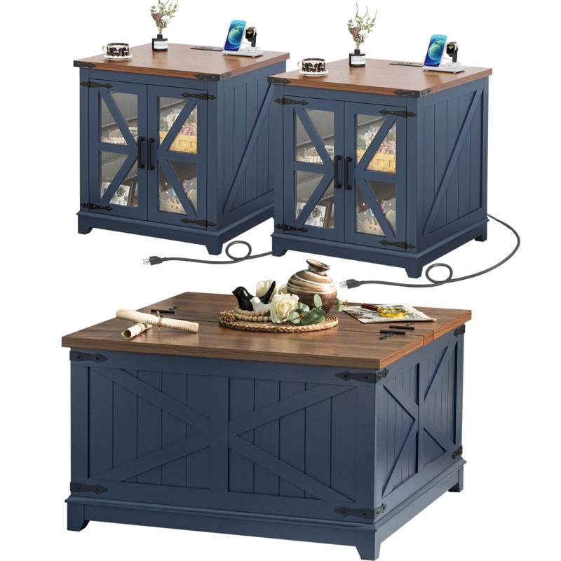 Modern Farmhouse Coffee Table Set with X-Frame Sides