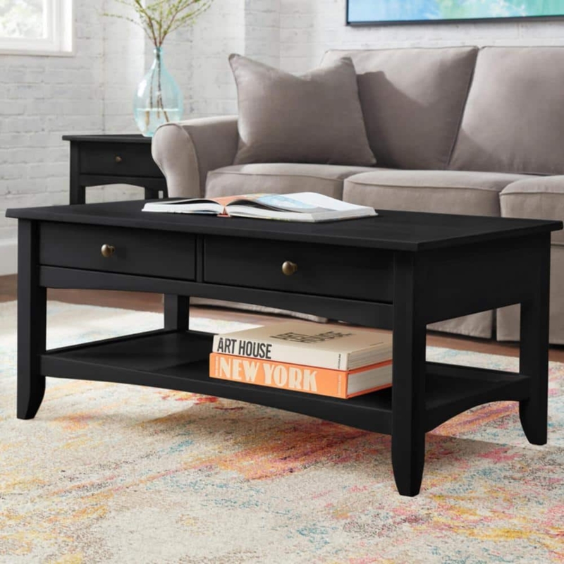 Modern Farmhouse Coffee Table Two Storage Drawers Cup Pulls