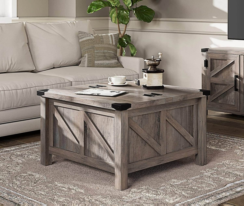 Modern Farmhouse Coffee Table with Lift-Top and X-Brace Sides