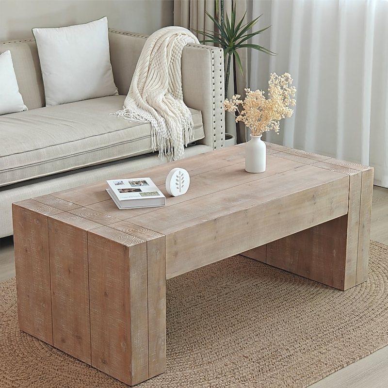 Modern Farmhouse Coffee Table with X-Frame Legs and Distressed Wood